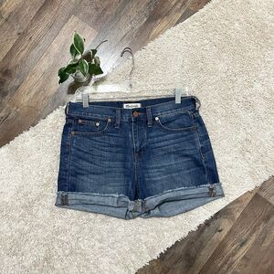 Madewell Size 27 Whiskered Raw Frayed Cuffed Hem Denim High-Rise Shorts